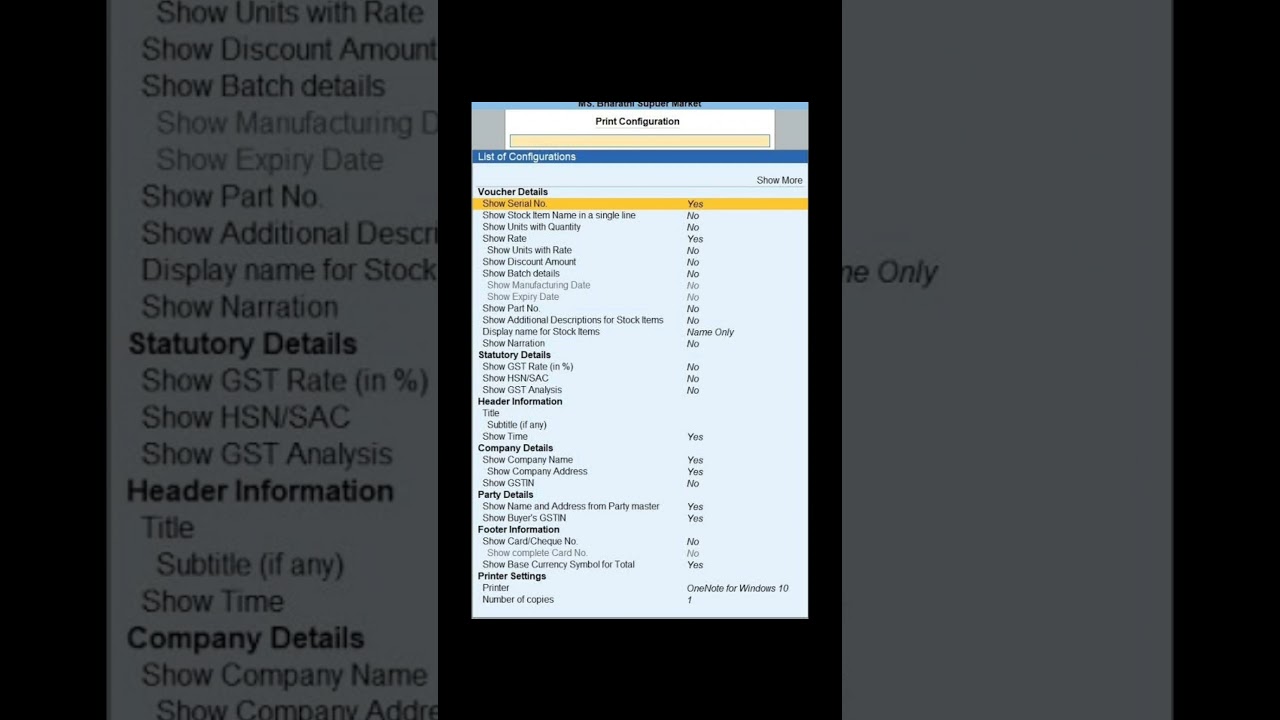 printing configuration👉🤔 in tally prime #shorts #youtubeshorts #tallyprime