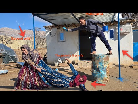 Husband paints the awning: and the vicious attack of  evil second lady to destroy  sick first lady