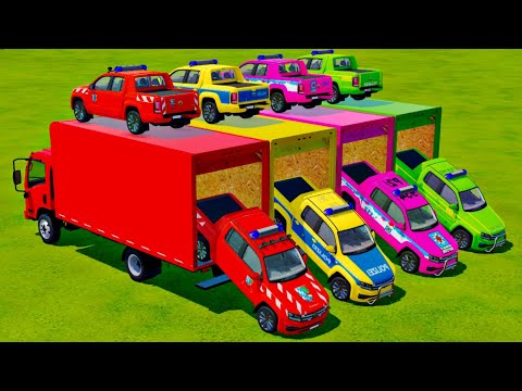 TRANSPORTING VOLKSWAGEN POLICE CARS, RESCUE CAR, WITH ISUZU TRUCKS - Farming Simulator 22