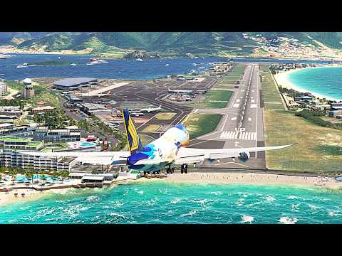 Massive 747 Singapore Airlines Landing on Short Runways Maho Beach at St. Maarten