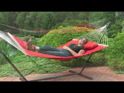 Ultimate Patio Quilted Double Hammock w/ Stand & Pillow