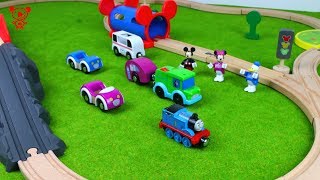 Wooden railway Thomas the train Mickey Mouse cars 