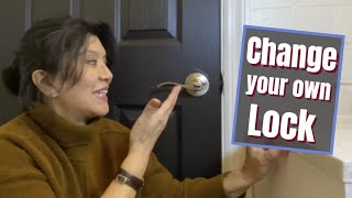 How to Change a Bathroom/Bedroom Door Handle with a Lock! Quick and Easy Door Update!