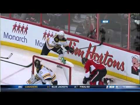 Dennis Seidenberg elbow to Bobby Ryan Boston Bruins vs Ottawa Senators 11/15/13 NHL Hockey.