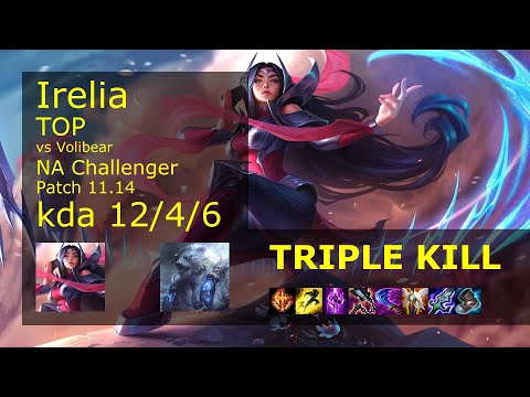 Irelia Top vs Volibear - NA Challenger 12/4/6 Patch 11.14 Gameplay