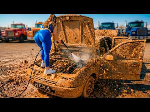 Extremely Dirty Peugeot 405 FULL Interior, Engine & Trunk Detail | Insane Mud Restoration (ASMR)