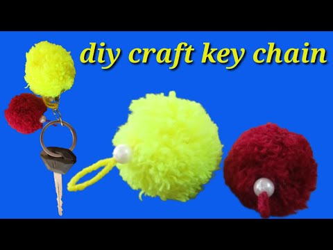 diy plush pom pom key chain idea//best keychain ever  un craft easy ideas🔑🔑⛓️