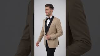 PromTuxedo Men’s Champagne and Black 3-Piece Wool Tuxedo – Shawl Lapel Wedding, Prom and Groom Suit video