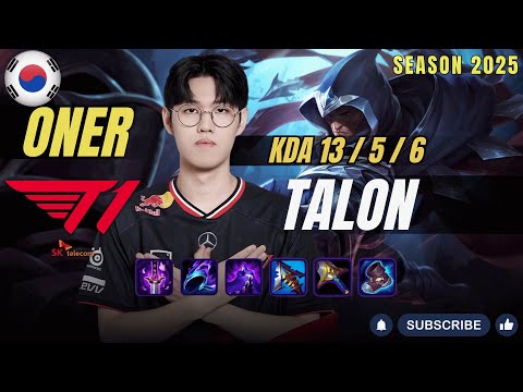 T1 Oner TALON vs XIN ZHAO Jungle - Patch 25.24 KR Ranked | lolrec