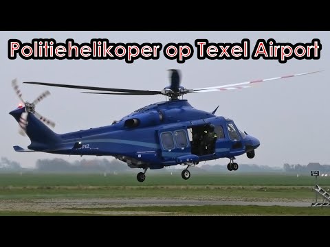 Politieagent hangt uit helikopter | Zulu Police26 PH-PXZ AW139 landt en vertrekt vanaf Texel Airport