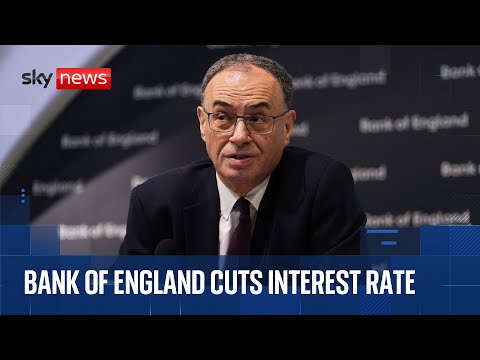Bank of England cuts interest rate to lowest level in nearly three years | Watch Sky News coverage