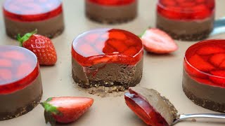 No-Bake / No-Egg / 컵 계량 / 미니 딸기 초코 치즈케이크 / Mini Strawberry Chocolate Cheesecake / Easy Recipe