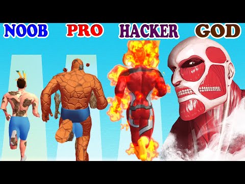 NOOB vs PRO vs HACKER vs GOD in Hero Evolve Runner vs Titan Rush 3D Gameplay - PikaName