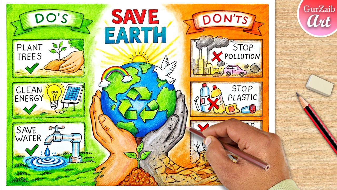 How to Draw Earth Day Poster Drawing  / 🌎 Save earth project chart making ideas / Easy way