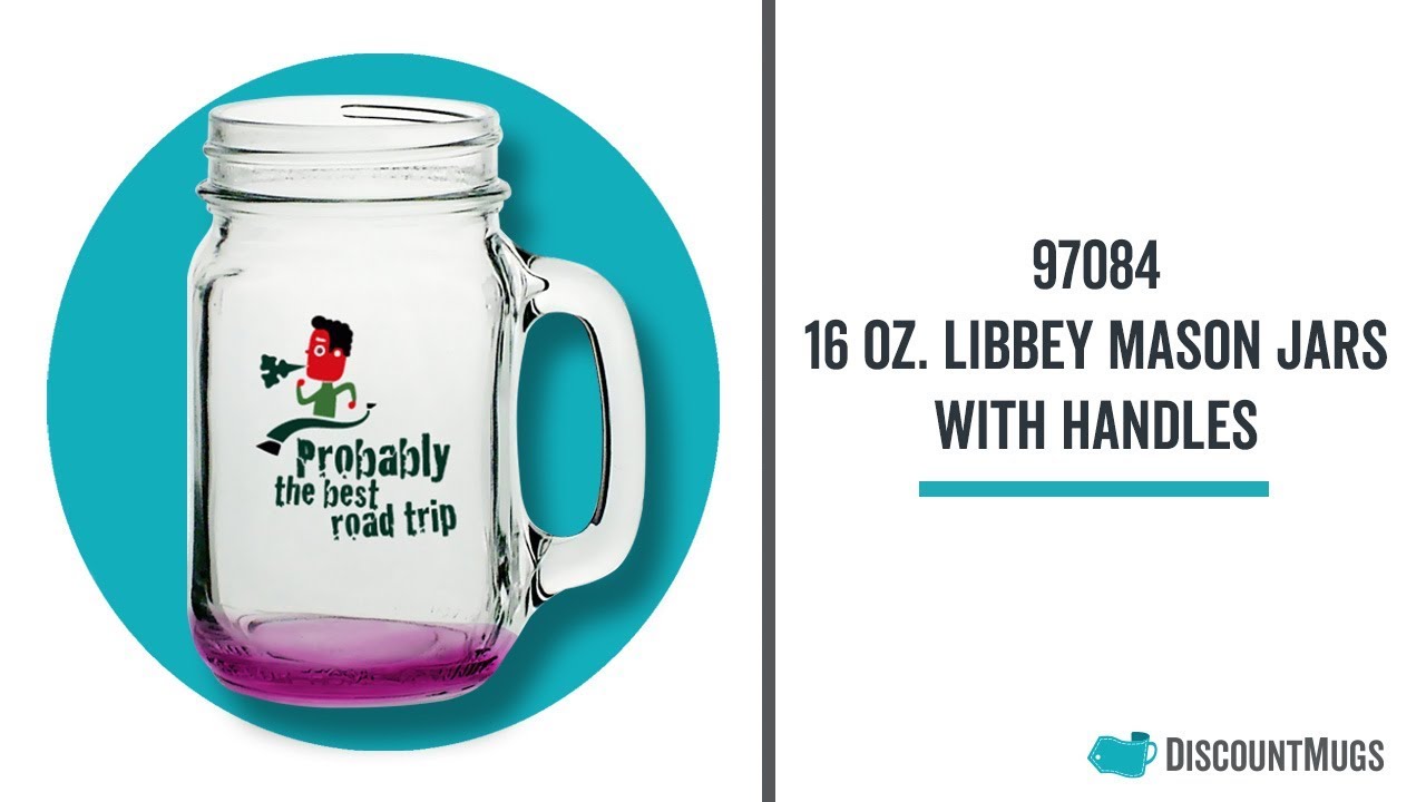 Watch video Personalized 16 oz. Libbey Mason Jars with Handles Now Personalized 16 oz. Libbey Mason Jars with Handles