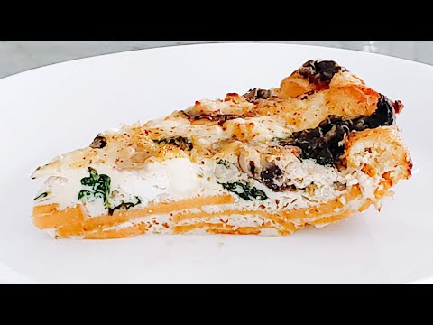 Spinach Mushroom Quiche with Feta Cheese and Sweet Potato Crust | Brunch or Breakfast | Gluten Free