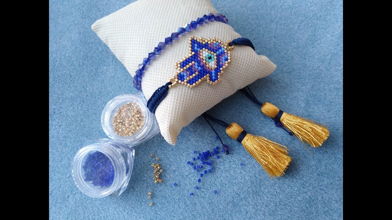 DIY Mano Hamsa Fátima DelicasTécnica Brick Stitch Fácil Paso a Paso Conector Pulsera Dije Cómo Hacer