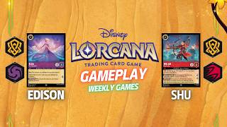 Disney Lorcana - Gameplay - Edison (Amber Amethyst) vs Shu (Amber Ruby)