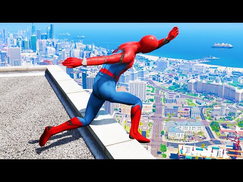 Spiderman Jumping off Highest Buildings GTA 5 MODS (GTA 5 Funny Moments & Gameplay Fails)