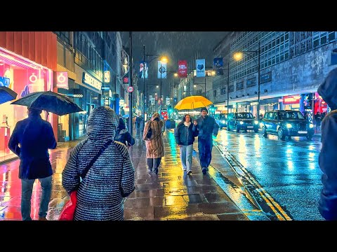 Rainy London Walk Tour | London West End 2026 | 4K HDR ASMR Rain on Umbrella