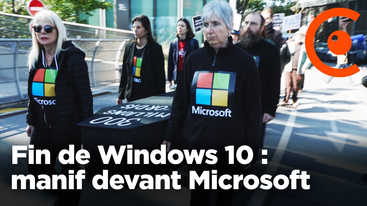 Fin de Windows 10 : manifestation devant le si&egrave;ge de Microsoft contre l'Obsolescence programm&eacute;e - YouTube