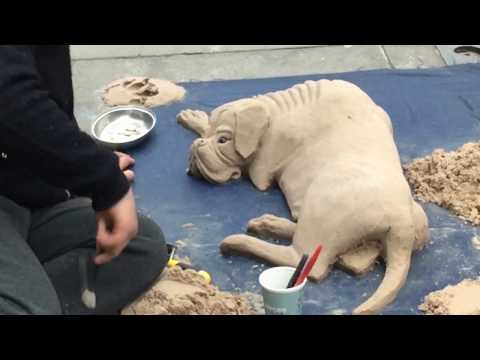 Sand Dog Sculpture Street Performer in Oxford Street