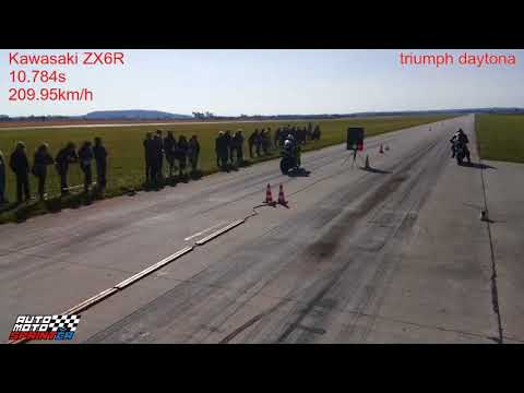 Kawasaki ZX6R vs. triumph daytona Drag Race 1/4M (402m), Letiště Hoškovice 30.9.2017,
