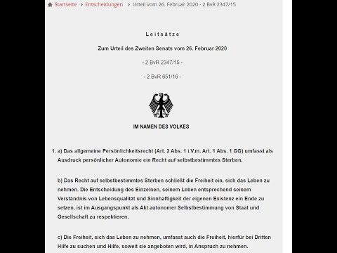 Weshalb § 217 StGB für verfassungswidrig erklärt wurde (Fraglich ist.., Sendung vom 23.06.2020)