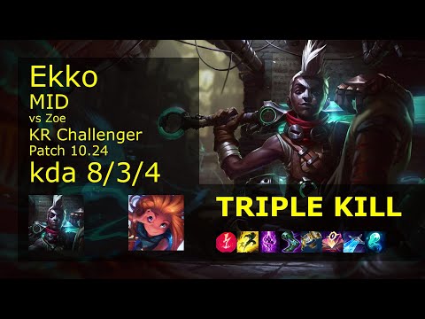 Ekko Mid vs Zoe - KR Challenger 8/3/4 Patch 10.24 Gameplay // [롤] 에코 vs 조이 미드