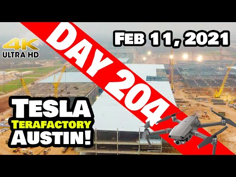 Tesla Gigafactory Austin 4K  Day 204 - 2/11/21 - Terafactory TX - QUICK FLYOVER ON ICY DAY & TALK!