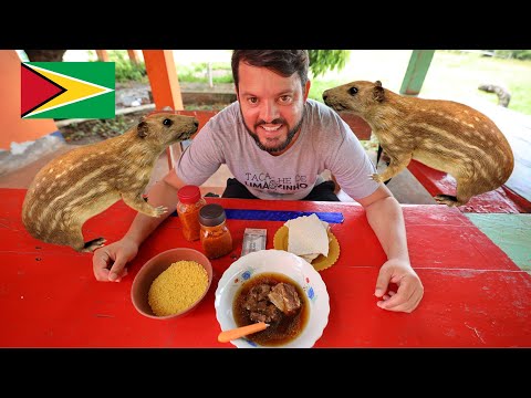 Comendo PACA & caldo MUITO apimentado 🌶️ na fronteira do Brasil 🇧🇷 com a Guiana 🇬🇾 Lethem