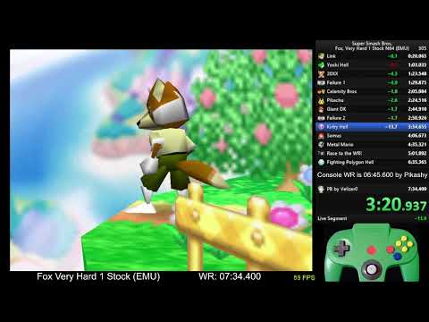 Super Smash Bros. Fox, Very Hard 1 Stock No Continues - 07:19.690 (EMU) [ex-WR]