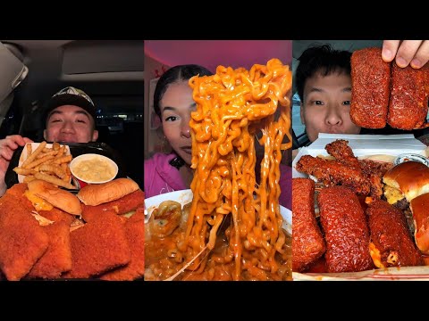 TIKTOK Mukbang Compilation | Dave&rsquo;s Hot Chicken, Seafood Boil, Buldak & Chili&rsquo;s Feast! 🔥🦐🍜🍔
