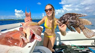 Primitive Spearing Hogfish & Venomous Lion Fish (Catch, Clean & Cook) Bahamas!