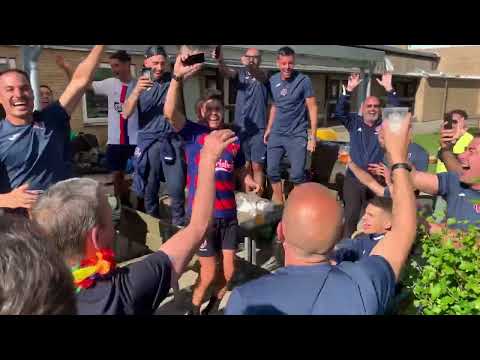 Ferrini hockey singing after victory