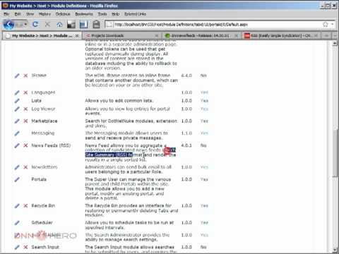 DotNetNuke Tutorial, How to setup the RSS News Feeds module - Video #127