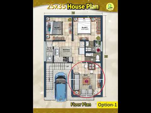 25x35 house plans, Option-1, 2 bhk home with car parking and wash, 25 by 35  house design