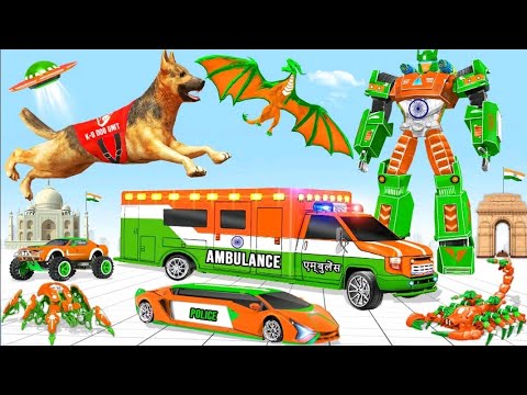 Flying Ambulance Transforms in Dog Robot to Rescue City In Car Robot Game. Android/ios - Gameplay
