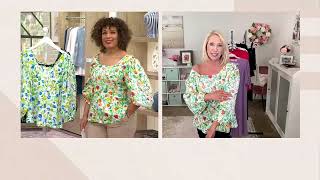 Susan Graver PURE Embroidered Printed Cotton Gauze Blouse on QVC