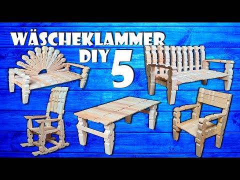 Bank, Stuhl & Tisch aus Holz Wäscheklammern selber bauen - bench, chair & table with clothespin DIY