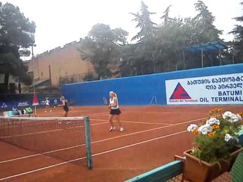Sofia Shapatava Tatia Mikadze, warming up before the doubles match. Tbilisi, Georgia September 2011