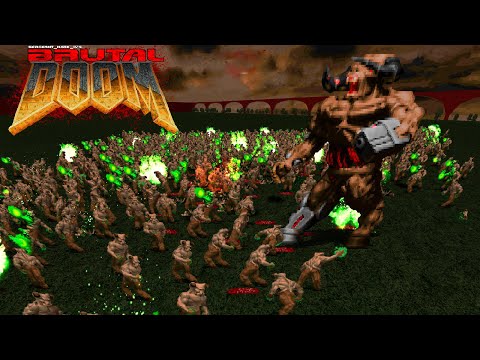 Lord of Deimos (Cyberdemon) vs 1000 Hell Knights - Brutal Doom : Monster Infighting - Retro Battles