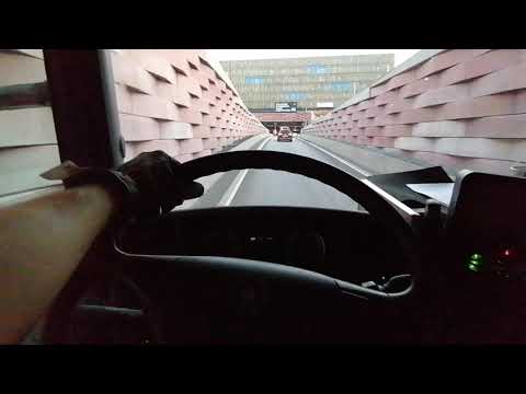 First time driving a biogas Scania p280 truck with bus engine (Chest view, POV) Oct 2020 Stockholm.