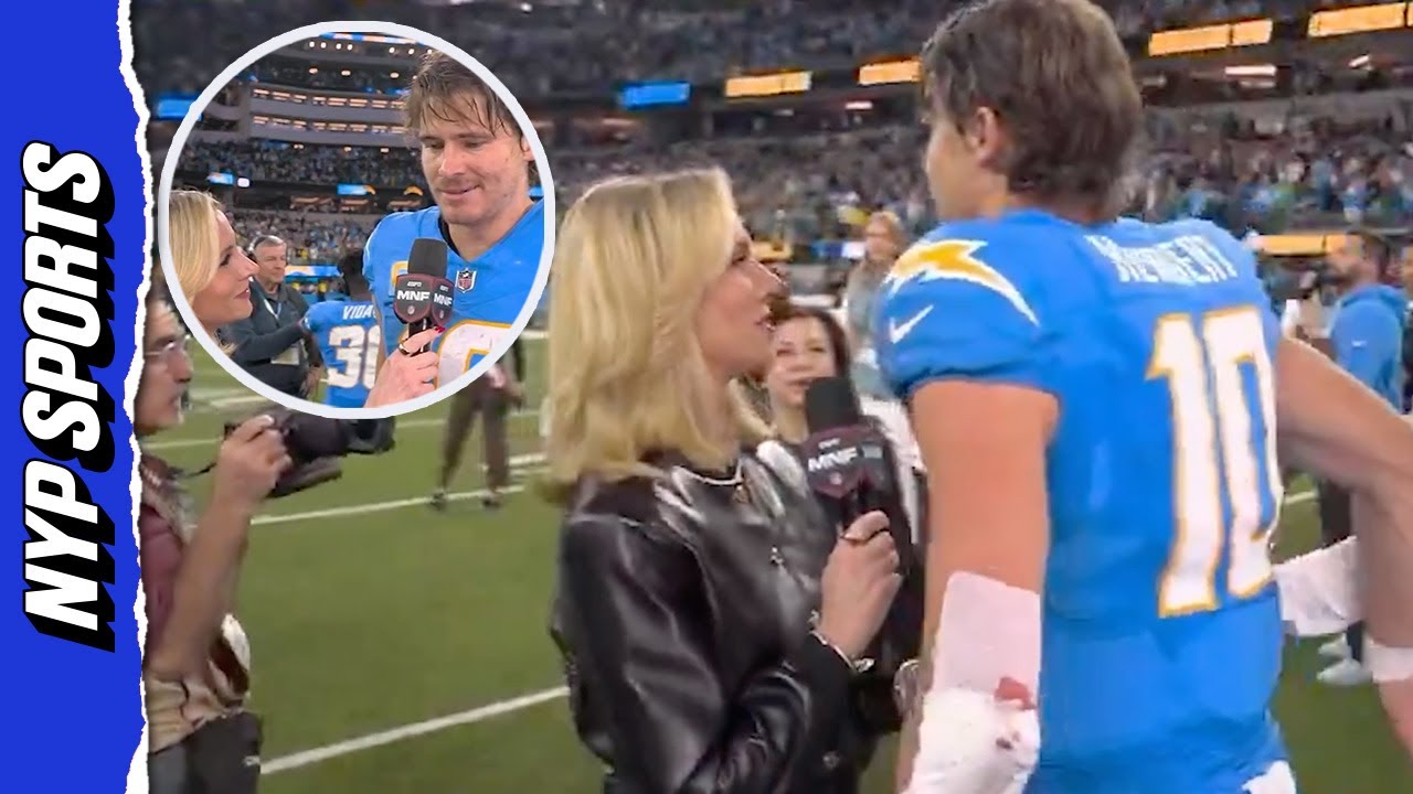 Justin Herbert has AWKWARD moment with ESPN’s Laura Rutledge after ‘MNF’ triumph