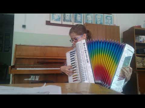 Olena Hrynenko - playing the accordion