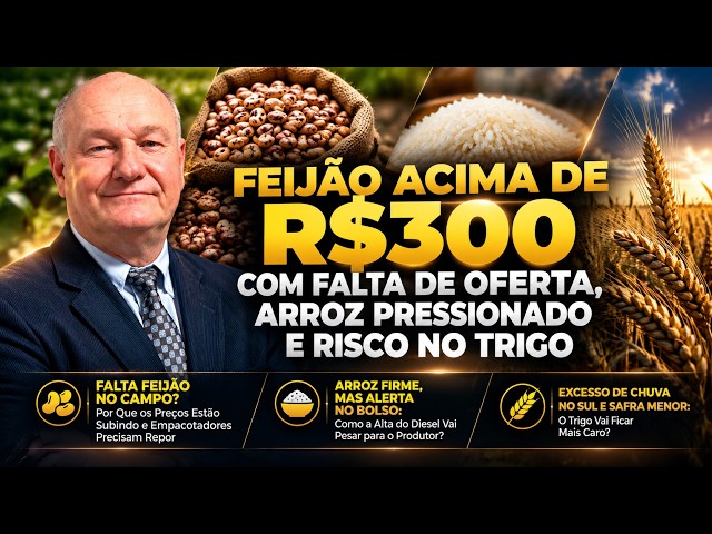Feijão Acima de R$300 com Falta de Oferta, Arroz Pressionado e Risco no Trigo.