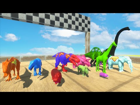 GREEN LAND SPEED RACE SUPERHEROES DINOSAURS VS COLOR ANIMAL - Animal Revolt Battle Simulator