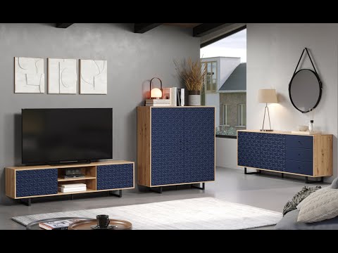 Wohnprogramm "Sentra", grün matt oder blau matt mit Artisan Eiche Dekor