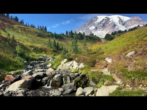 Beautiful Mount Rainier Waterfalls - Waterfall Background Noise | 4 HOURS |