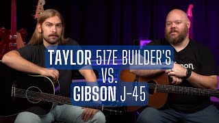 Video thumbnail for Gibson J-45 vs. Taylor 517e Builder's Edition | Round-Shoulder Mahogany Dreadnought Showdown by Alamo Music Center